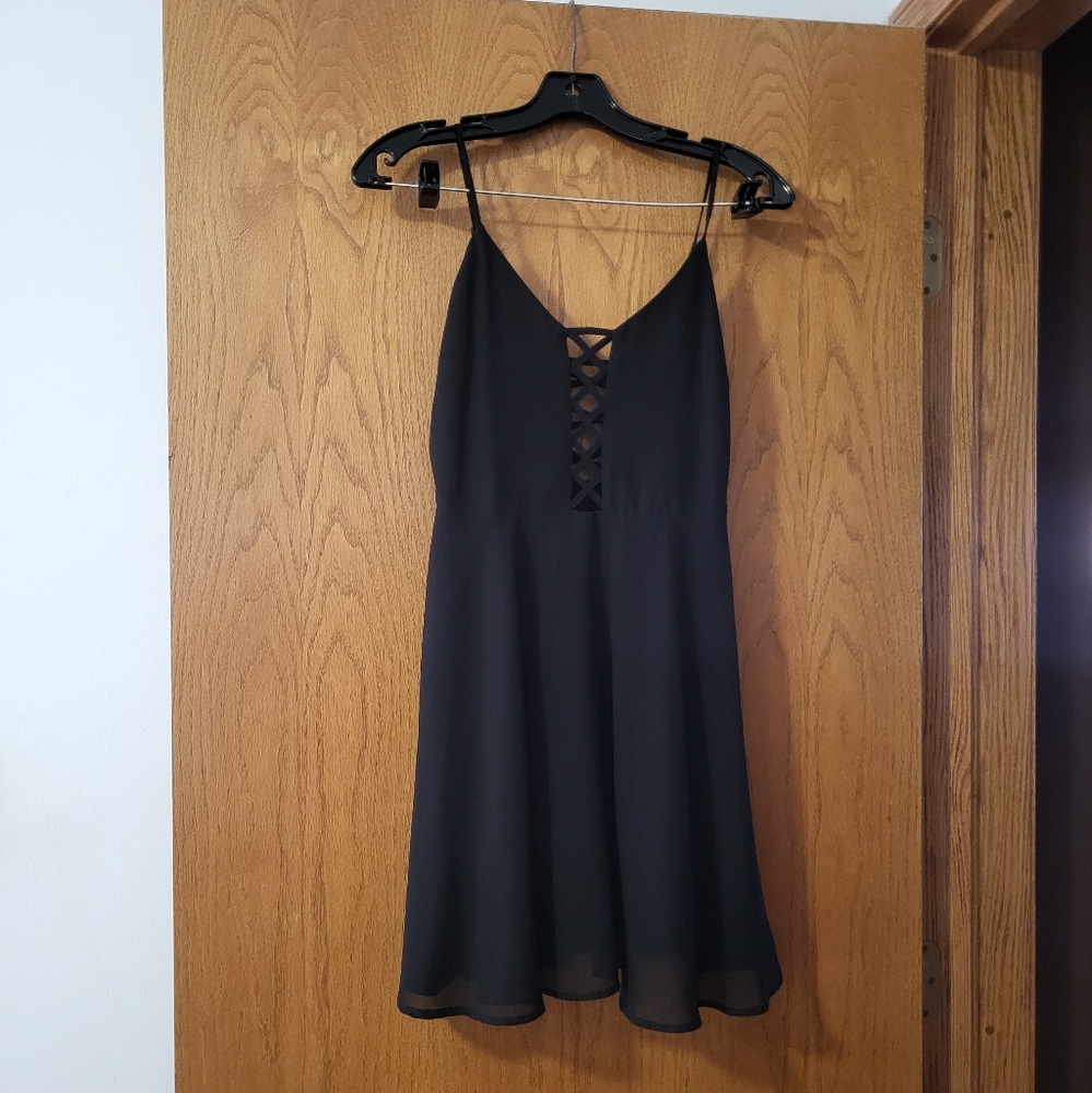 Lush Criss Cross Black Mini Dress EUC Size Small